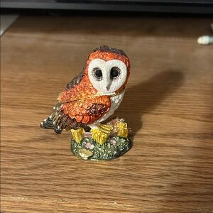 Hobby Lobby Vibrant Orange and Brown Owl Figurine trinket box small